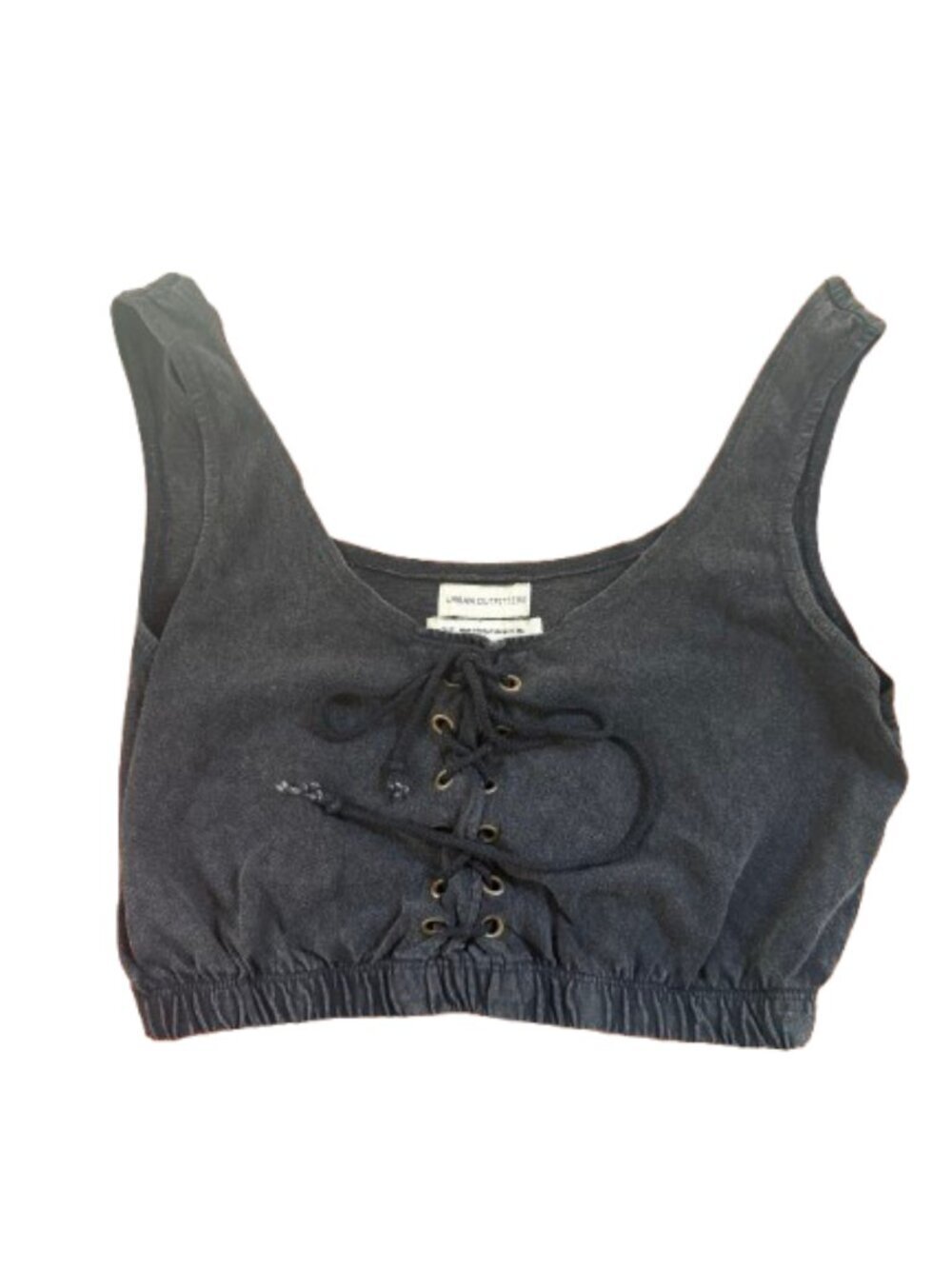 URBAN OUTFITTERS Black Washed Denim Lace Up Corset Tank Top Size Small